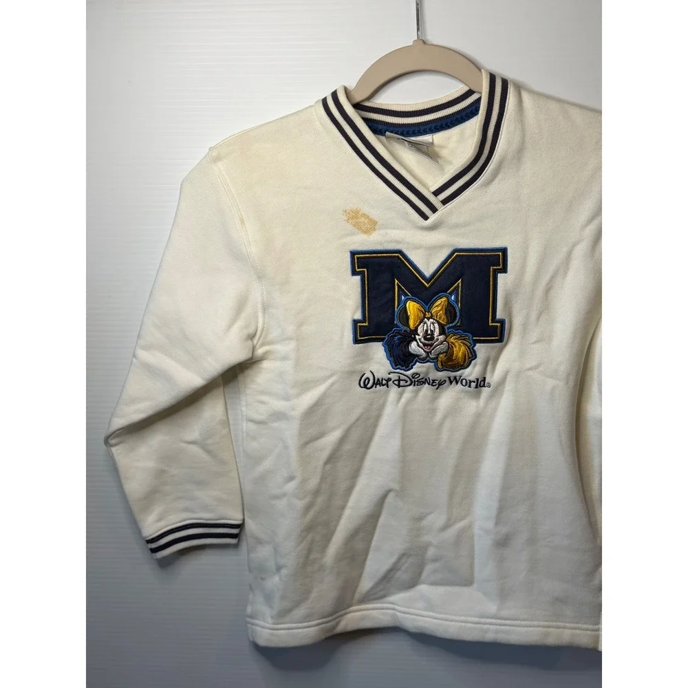 VTG Disney World‎ Minnie Mouse Youth Small 6/8 White Cheer Collegiate Sweatshirt